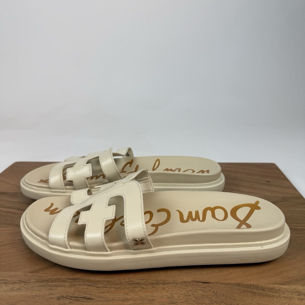 New Womens Sam Edelman Valeri Leather Beige Slides Sandals Size 7.5 M - Picture 5 of 8